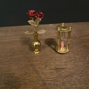 RARE Brass Vase with Roses & Hourglass Miniatures Dollhouse Art Deco Vintage